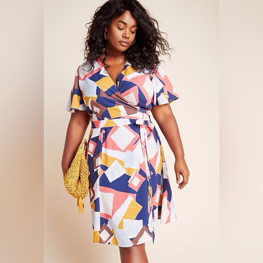 Anthropologie Hutch Blaise Wrap Mini Dress in Mulit Geo Size Medium.